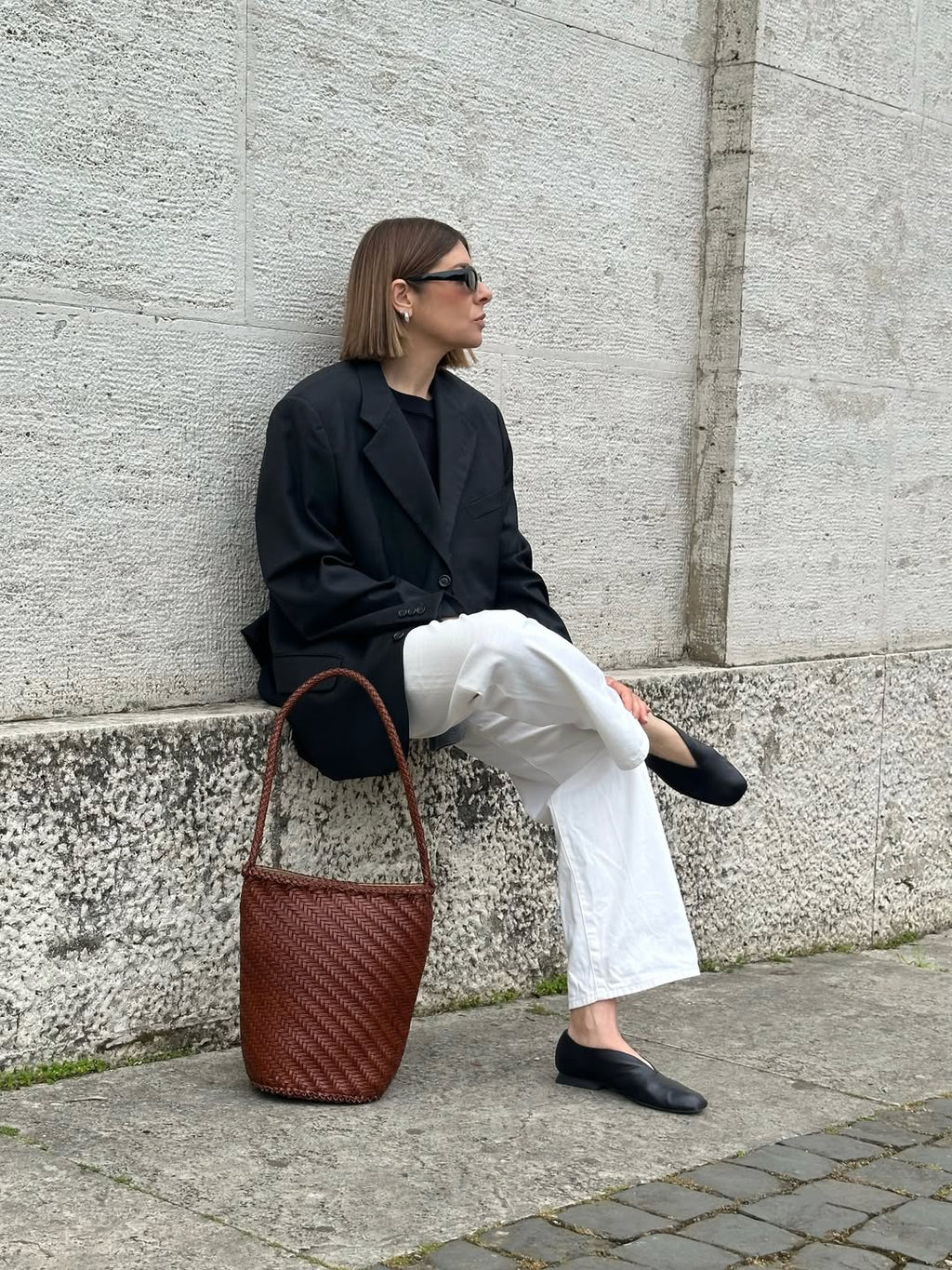 Esmée - Handmade Woven Bucket Shoulder Tote Bag Caramel