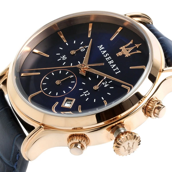 Maserati Epoca R8871618007 – Men's Quartz Watch 42mm Rose Gold and Blue Strap