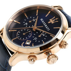 Maserati Epoca R8871618007 – Men's Quartz Watch 42mm Rose Gold and Blue Strap