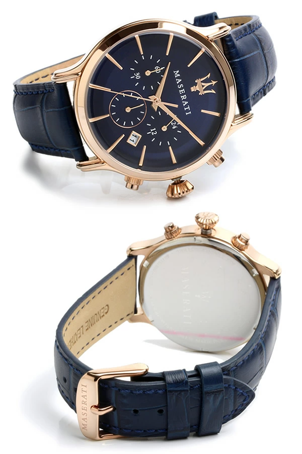 Maserati Epoca R8871618007 – Men's Quartz Watch 42mm Rose Gold and Blue Strap