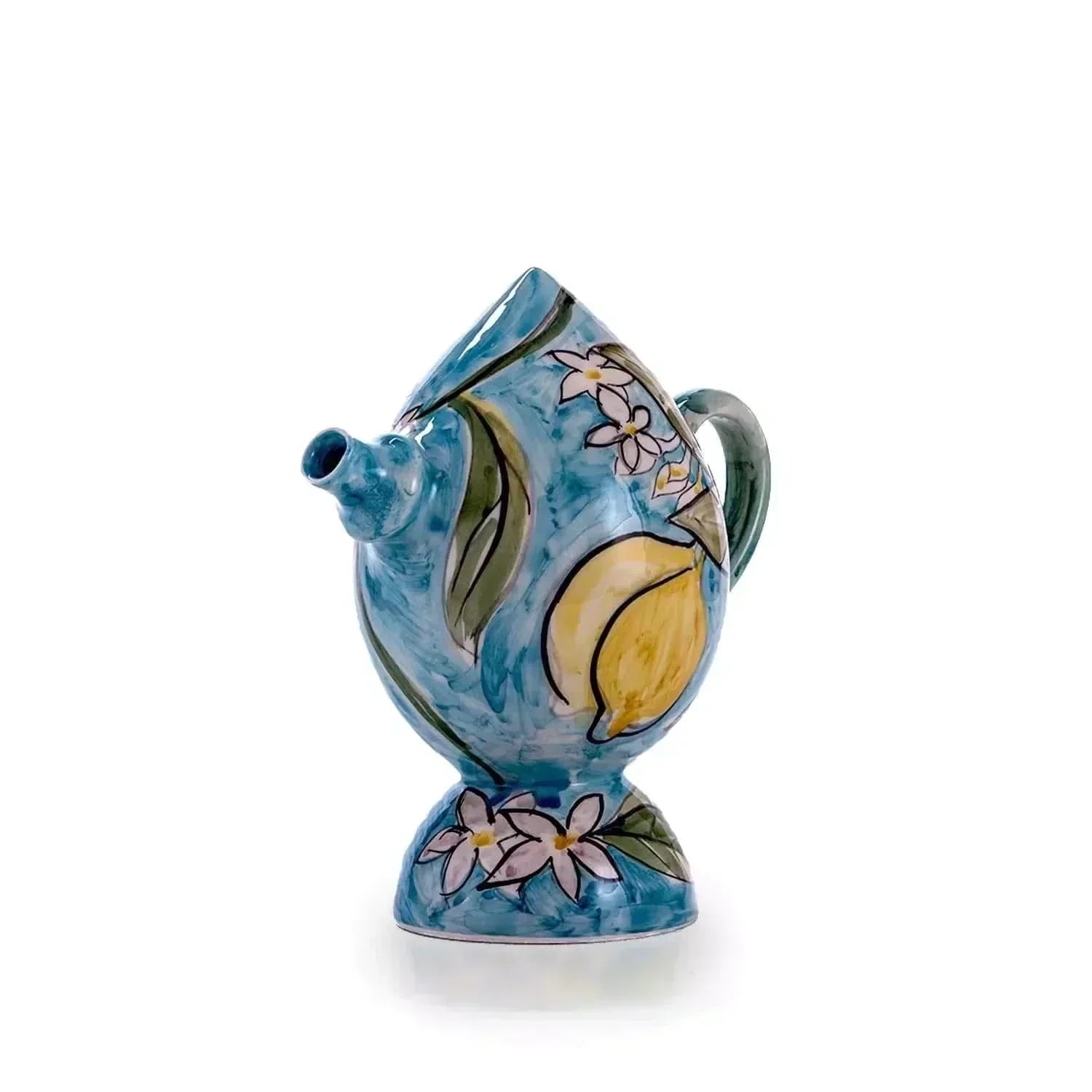"Bummulo Malandrino" Ceramic Sicilian Jug - Blue with Lemons and Orange Blossoms