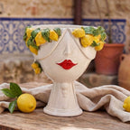 Testa Zahira con Limoni h 30 cm - Donna, White and Lemon | Ceramica Caltagirone
