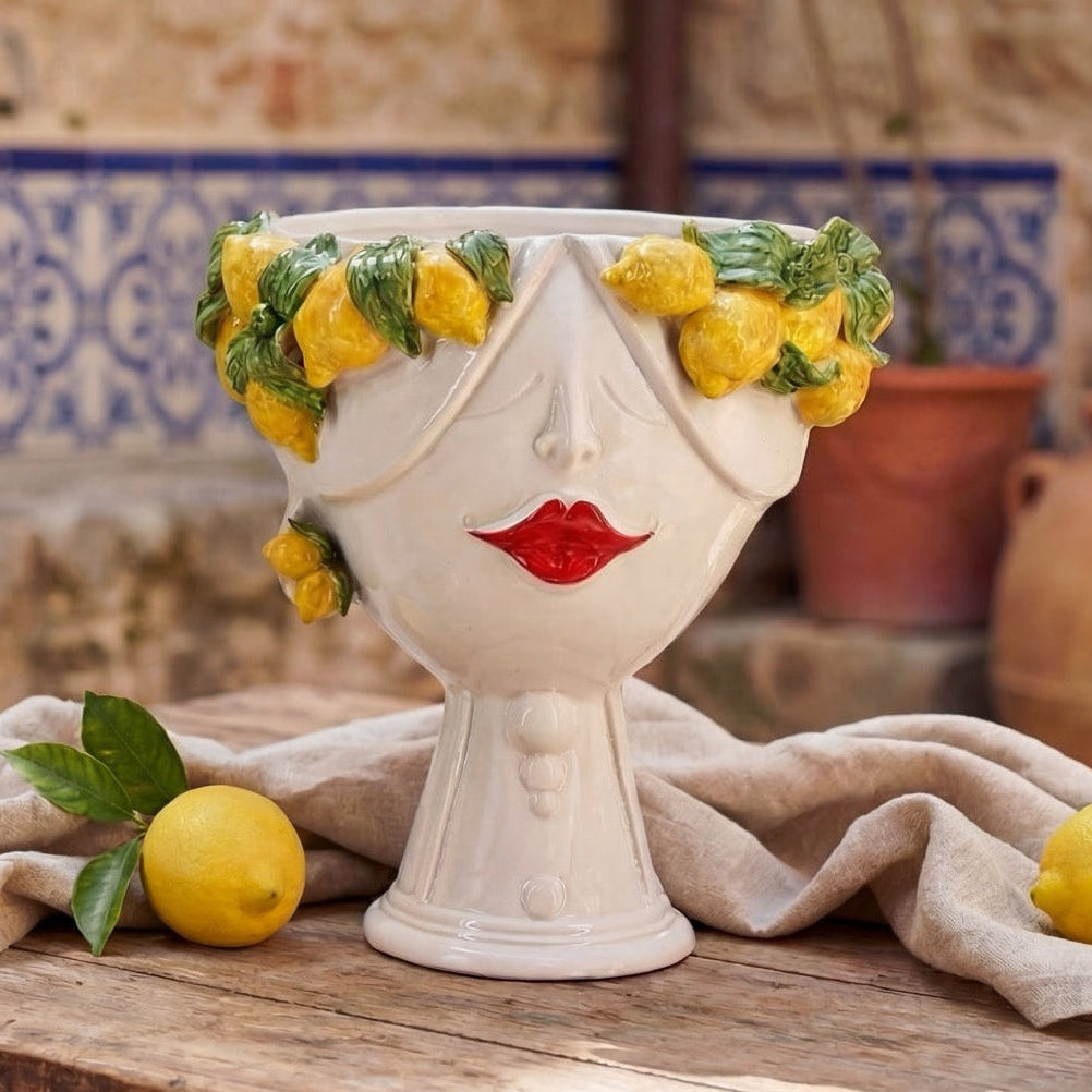 Testa Zahira con Limoni h 30 cm - Donna, White and Lemon | Ceramica Caltagirone