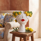Testa di Moro con limoni "Zahira" donna | White and Lemon 30 cm Ceramiche di Caltagirone Sofia