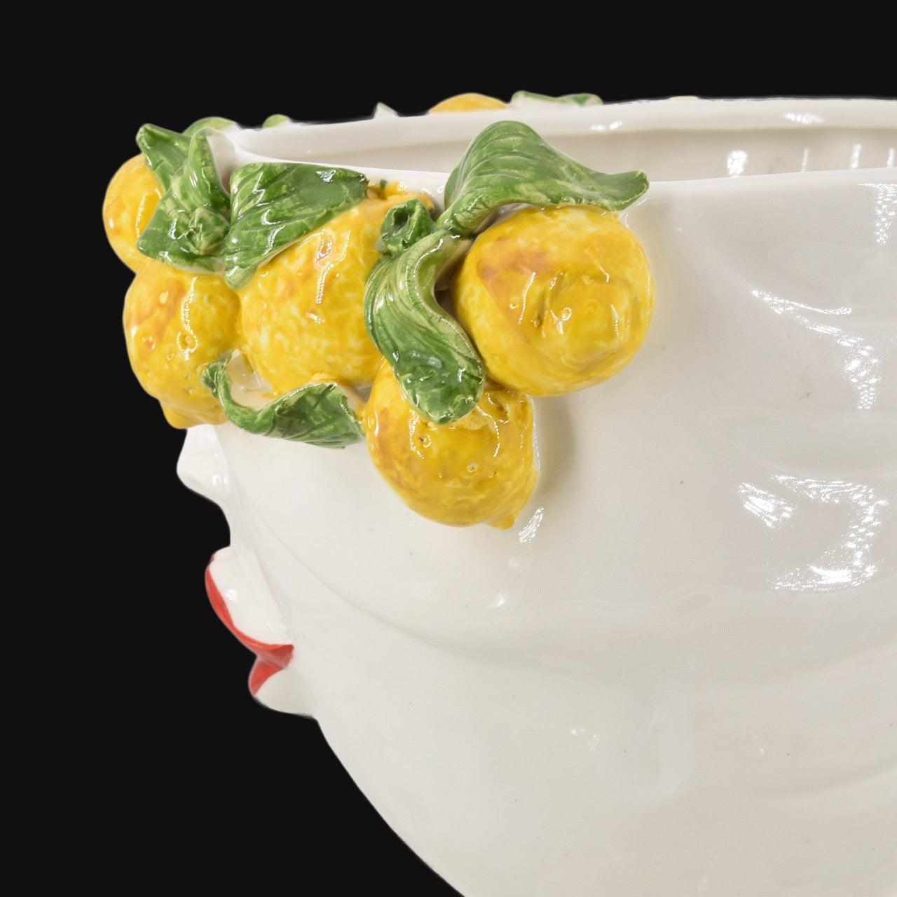 Testa di Moro con limoni "Zahira" donna | White and Lemon 30 cm Ceramiche di Caltagirone Sofia