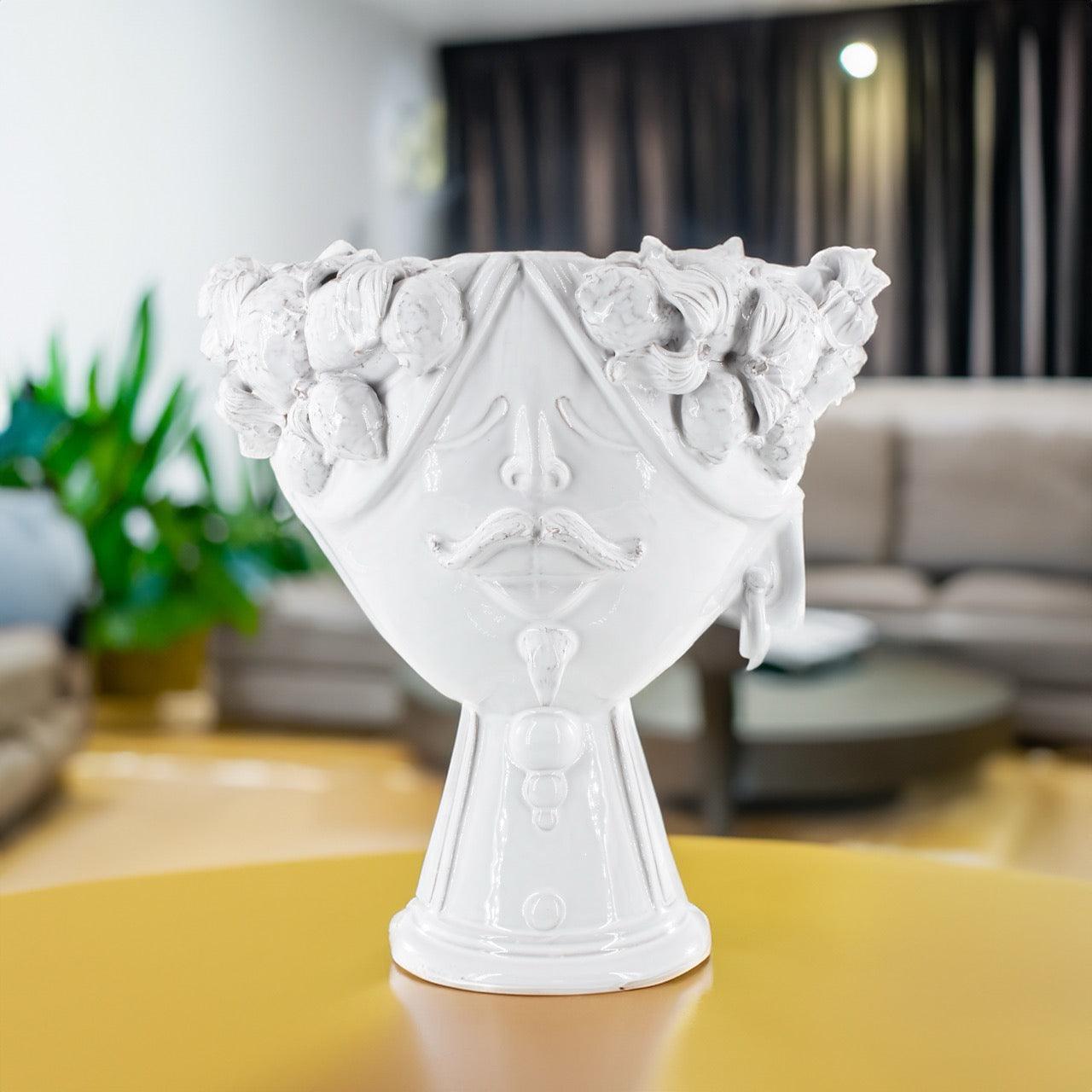 Testa Zahira con Limoni h 30 cm — Uomo, White Line | Ceramica Caltagirone
