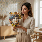 Testa di Moro con Limoni h 25 cm — Donna, Blu e Arancio