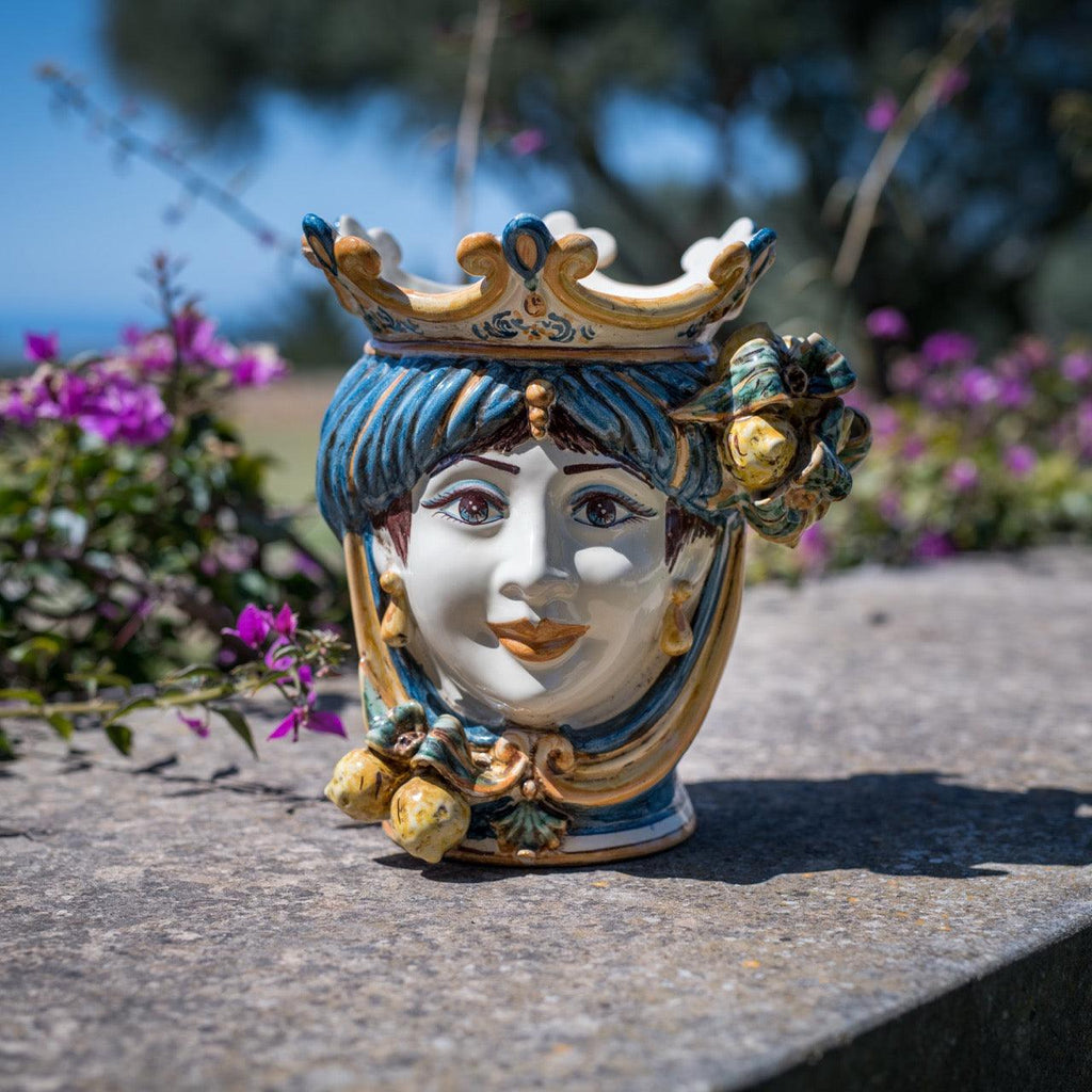 Testa di Moro con Limoni h 25 cm — Donna, Blu e Arancio