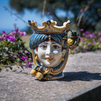 Testa di Moro con Limoni h 25 cm — Donna, Blu e Arancio