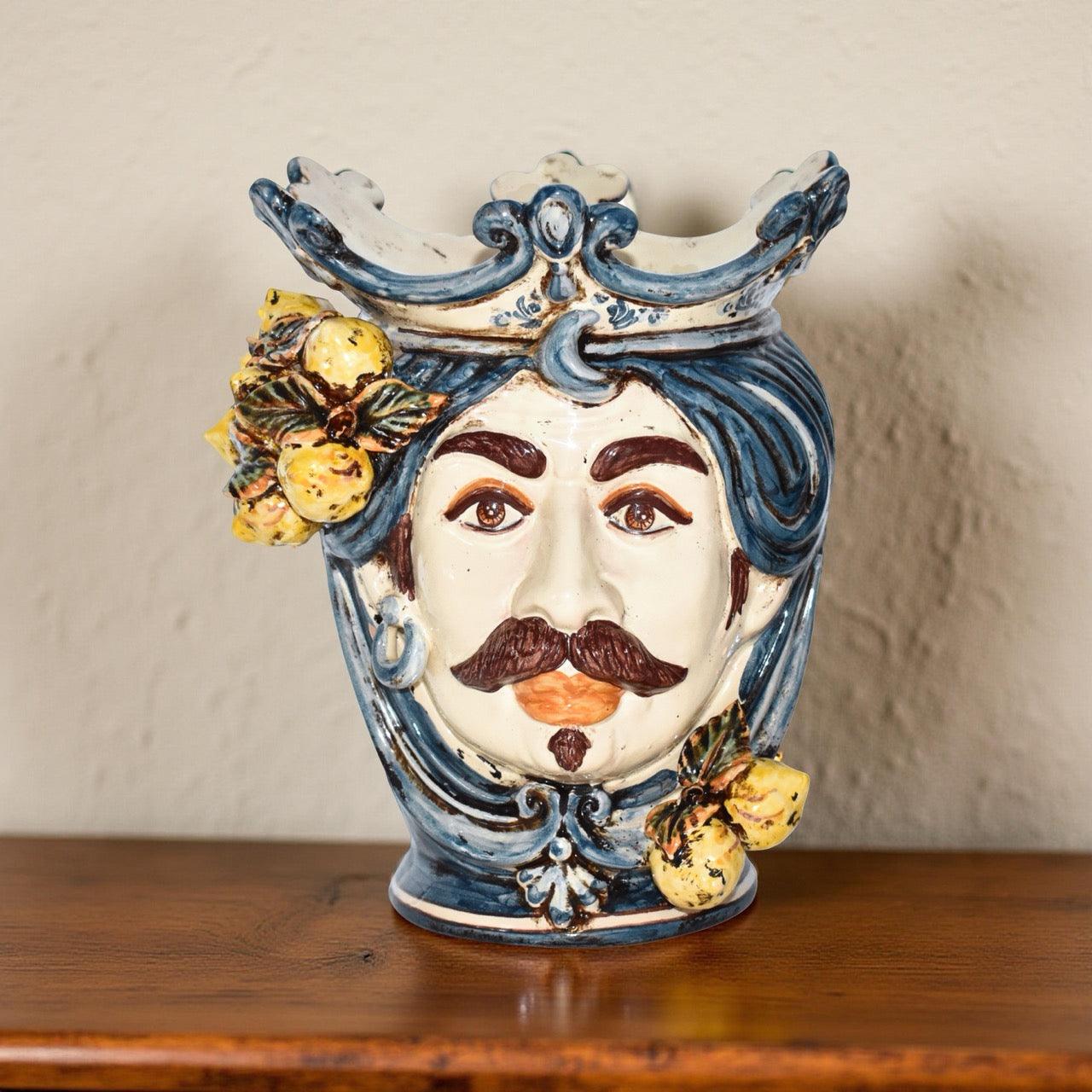 Testa di Moro con Limoni h 25 cm — Maschio Bianco, Mono Blu