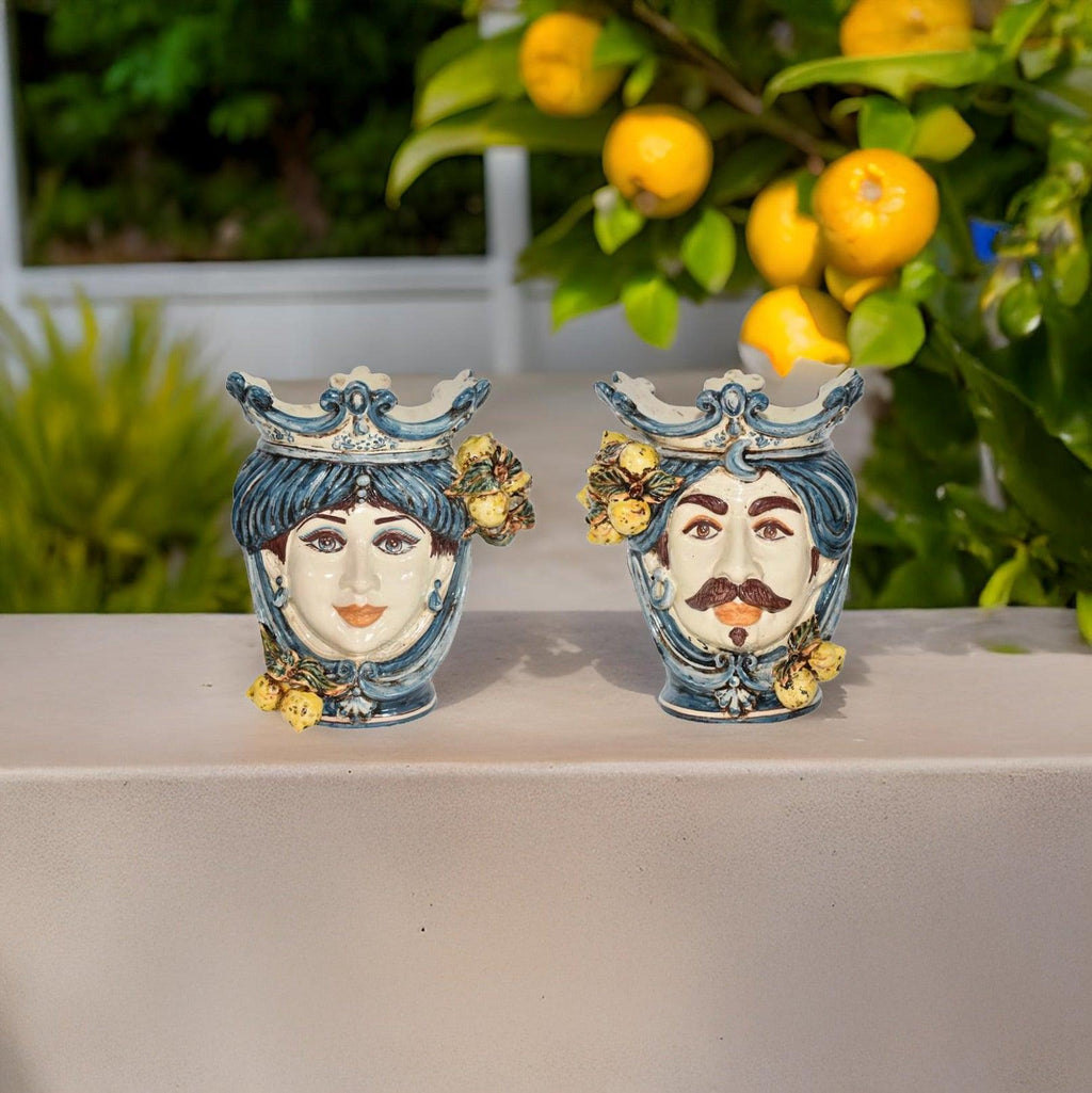 Testa di Moro con Limoni h 25 cm — Maschio Bianco, Mono Blu