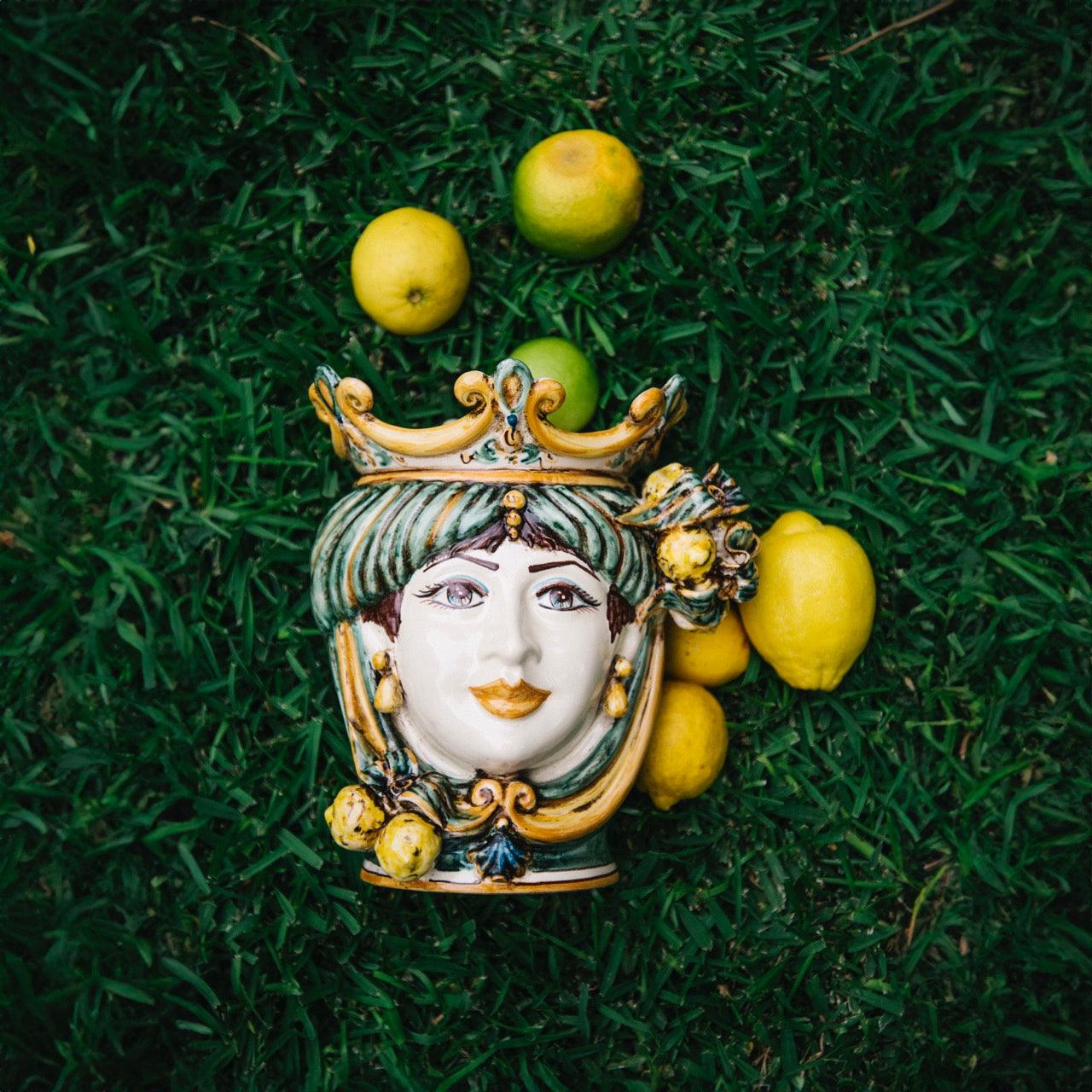 Testa h 25 limoni verde/arancio femmina Ceramiche di Caltagirone Sofia