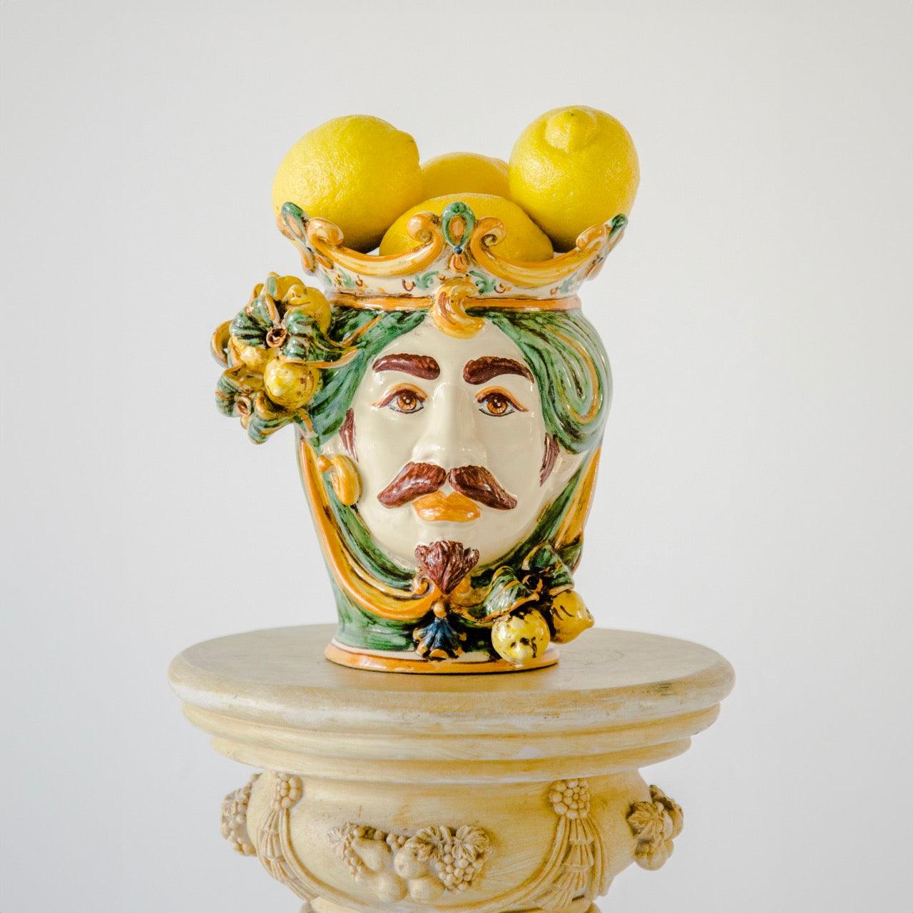 Testa h 25 limoni verde/arancio maschio bianco Ceramiche di Caltagirone Sofia