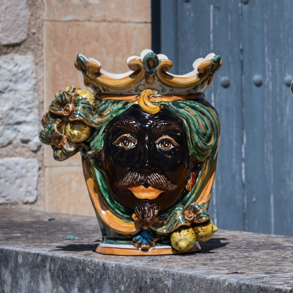 Testa di Moro con Limoni h 25 cm — Maschio Moro, Verde e Arancio