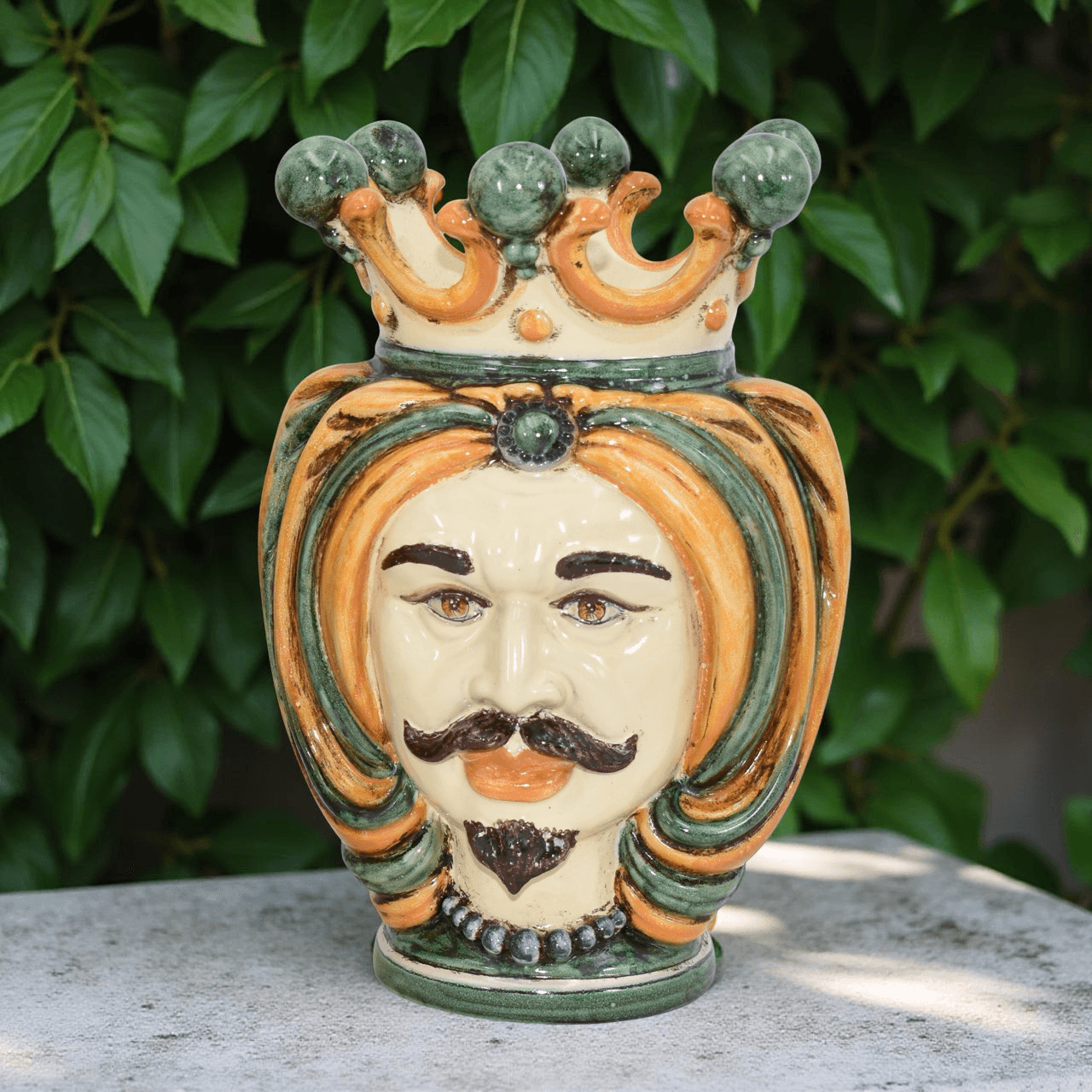 Head h 25 green/orange turban - Caltagirone Ceramics Sofia