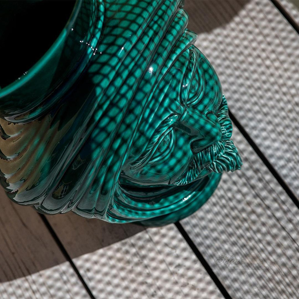 Testa h 30 corona liscia Verde Smeraldo Uomo - Teste di moro moderne Sofia Ceramiche Ceramiche di Caltagirone Sofia