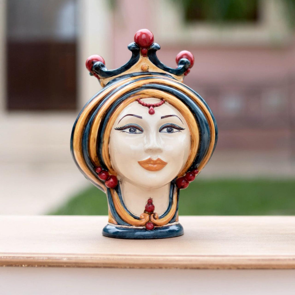 Testa h 30 in blu e arancio donna Ceramiche di Caltagirone Sofia