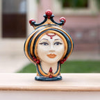 Testa h 30 in blu e arancio donna Ceramiche di Caltagirone Sofia