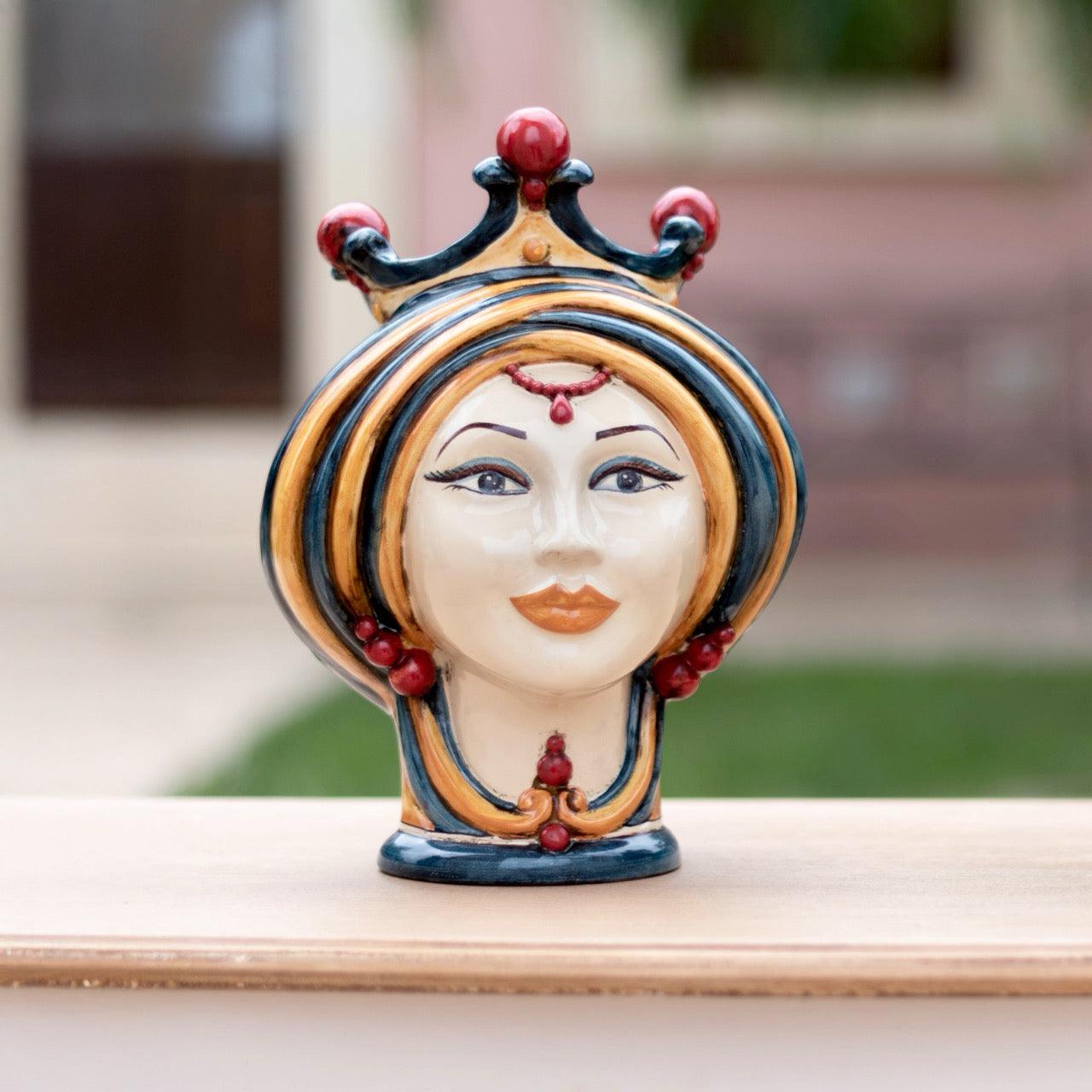 Testa h 30 in blu e arancio donna Ceramiche di Caltagirone Sofia