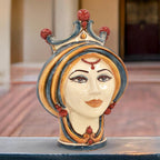 Testa h 30 in blu e arancio donna Ceramiche di Caltagirone Sofia