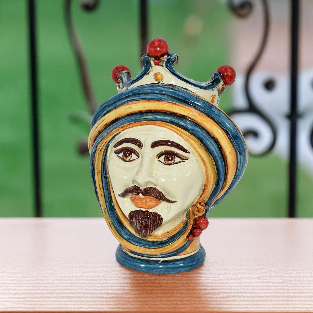 Testa di Moro h 30 cm — Maschio Bianco, Blu e Arancio