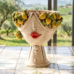 Testa Zahira con Limoni h 30 cm - Donna, Madreperla | Ceramica Caltagirone