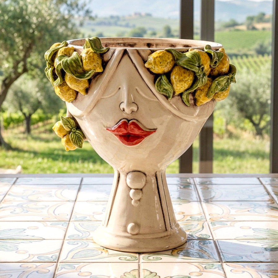 Testa Zahira con Limoni h 30 cm - Donna, Madreperla | Ceramica Caltagirone
