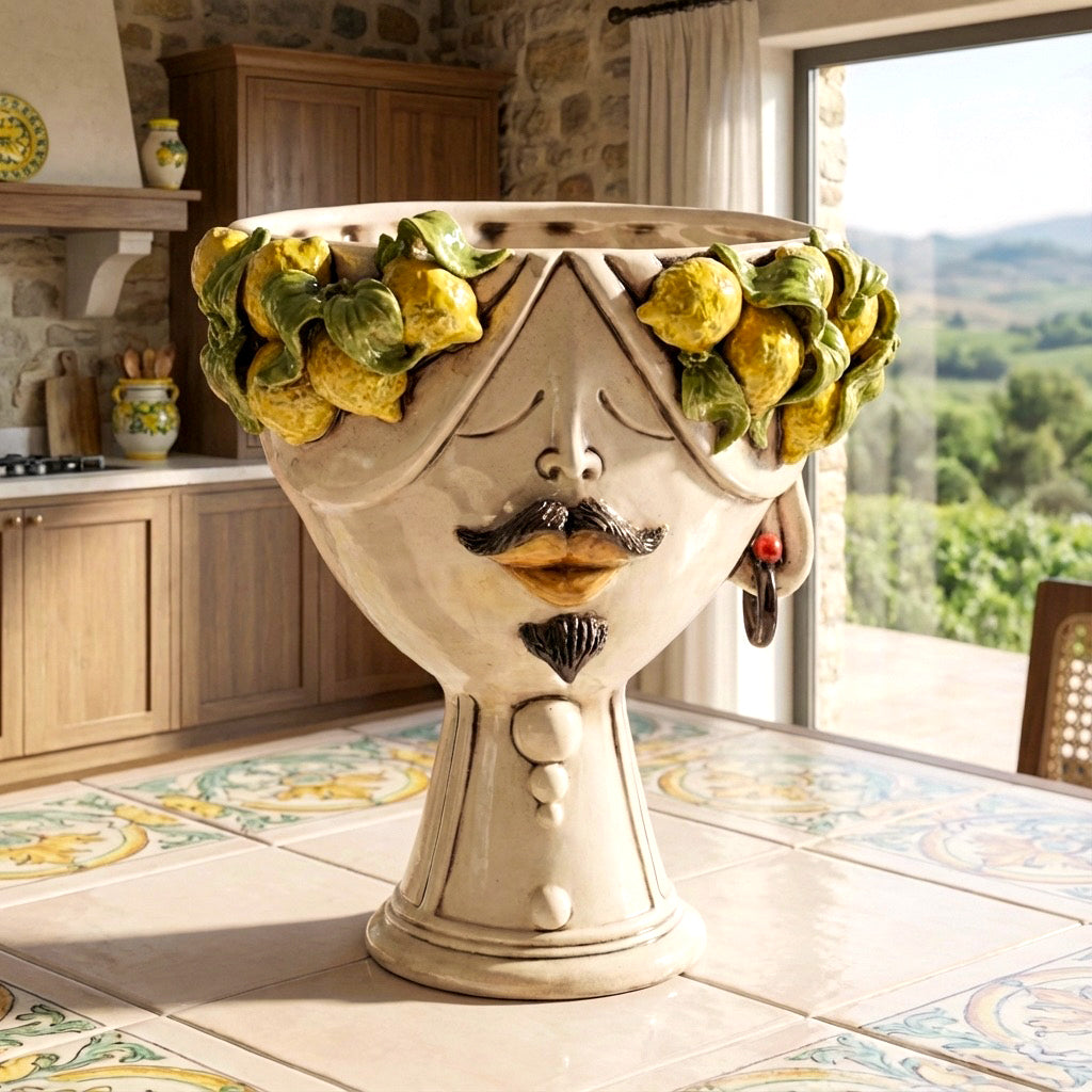 Testa Zahira con Limoni h 30 cm — Uomo, Madreperla | Ceramica Caltagirone