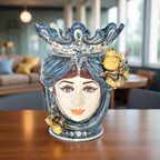 Testa h 40 con limoni mono blu femmina Ceramiche di Caltagirone Sofia