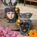 Testa h 40 con limoni mono blu femmina Ceramiche di Caltagirone Sofia