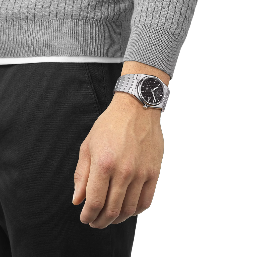 Tissot PRX Powermatic 80 T1374071105100 – Automatic black 40 mm watch, transparent case back, sapphire crystal, steel bracelet