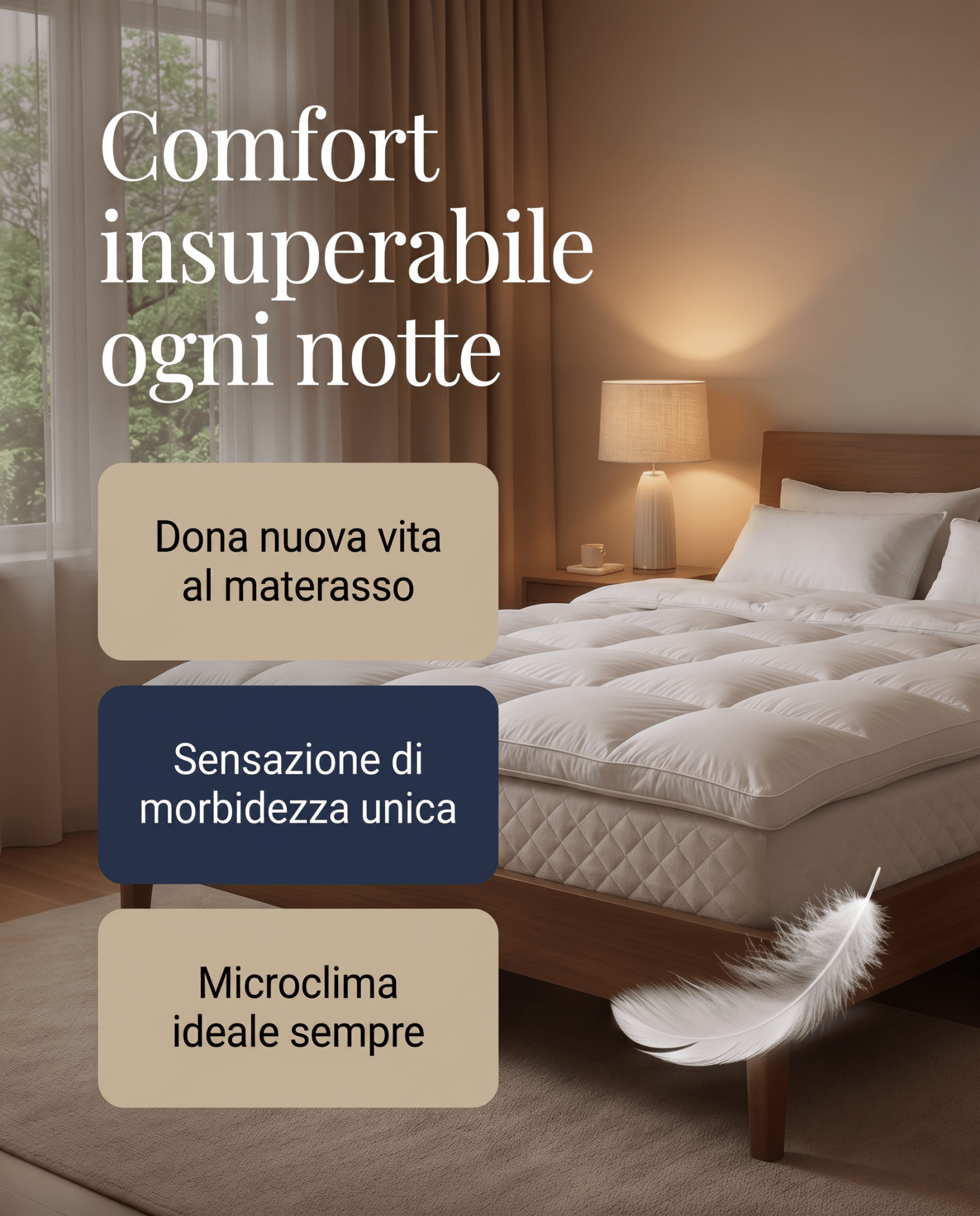 Topper correggi materasso termoregolatore in piuma oca 20% Piumino 80% Piumetta 600 GR/MQ 160x200 cm