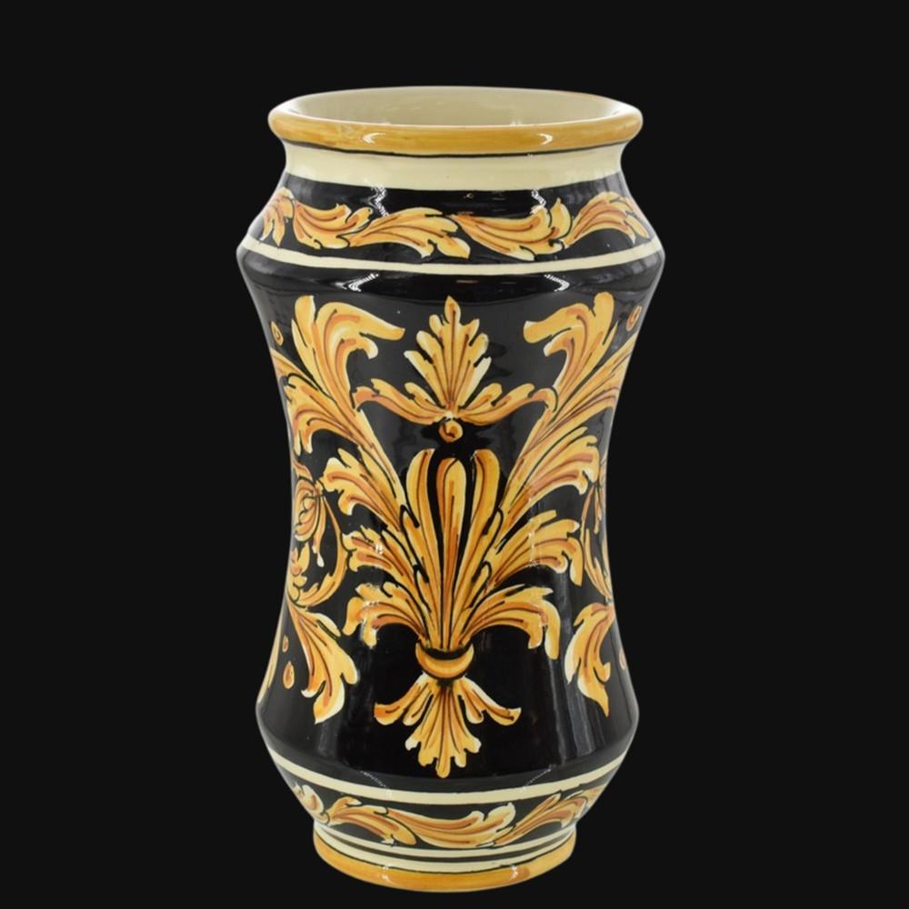 Vaso Albarello in Ceramica di Caltagirone h 25 cm — Ornato Fondo Nero
