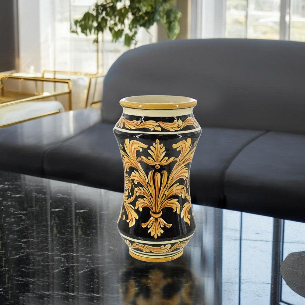 Vaso Albarello in Ceramica di Caltagirone h 25 cm — Ornato Fondo Nero