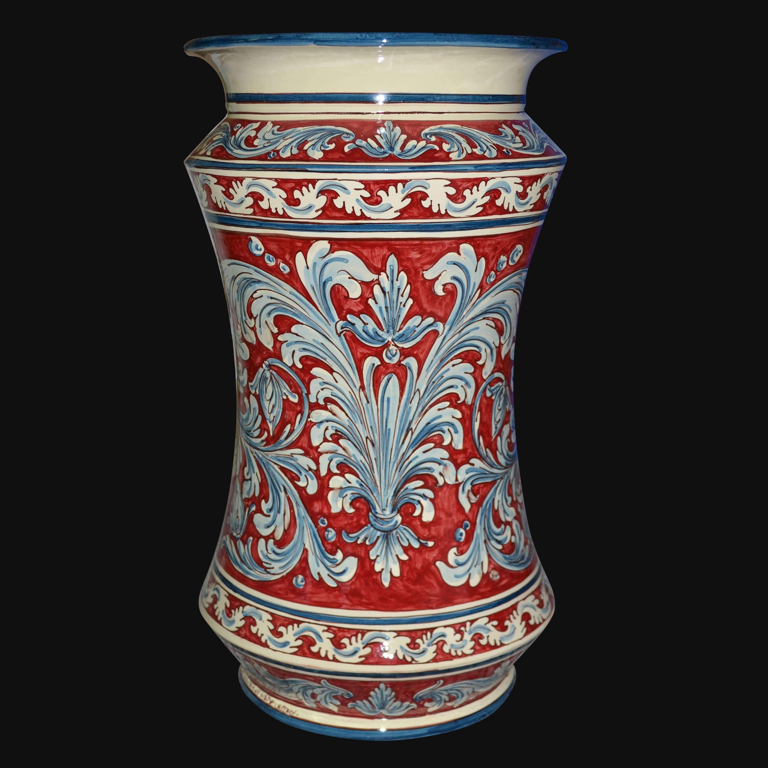 Vaso albarello h 30 ornato blu e bordeaux - Ceramiche di Caltagirone Sofia Ceramiche di Caltagirone Sofia