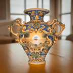 Vaso Anfora in Ceramica di Caltagirone h 40 cm — Greca a Rilievo, Ornato Calatino con Veliero