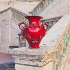 Vaso Anfora in Ceramica di Caltagirone h 40 cm — Greca a Rilievo, Rosso Fuoco
