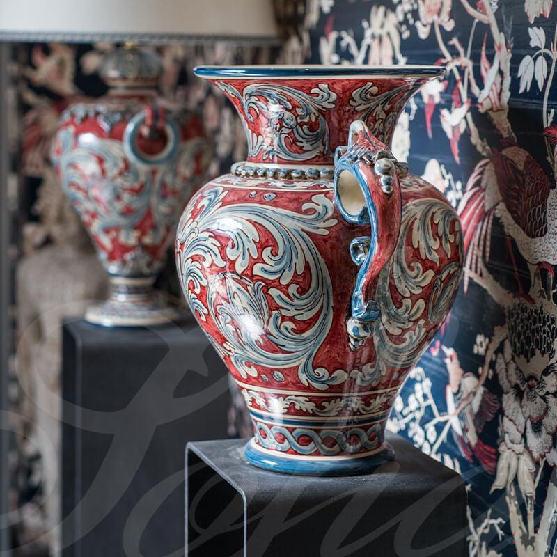 Vaso anfora h 40 ornato blu/bordeaux - Ceramiche di caltagirone Sofia Ceramiche di Caltagirone Sofia
