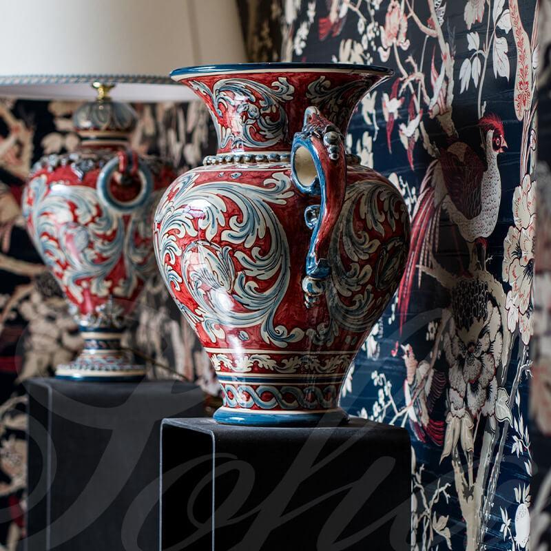 Vaso anfora h 40 ornato blu/bordeaux - Ceramiche di caltagirone Sofia Ceramiche di Caltagirone Sofia