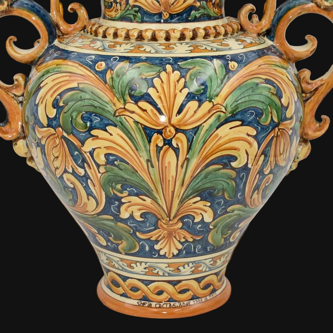 Vaso Anfora in Ceramica di Caltagirone h 40 cm — Ornato Calatino