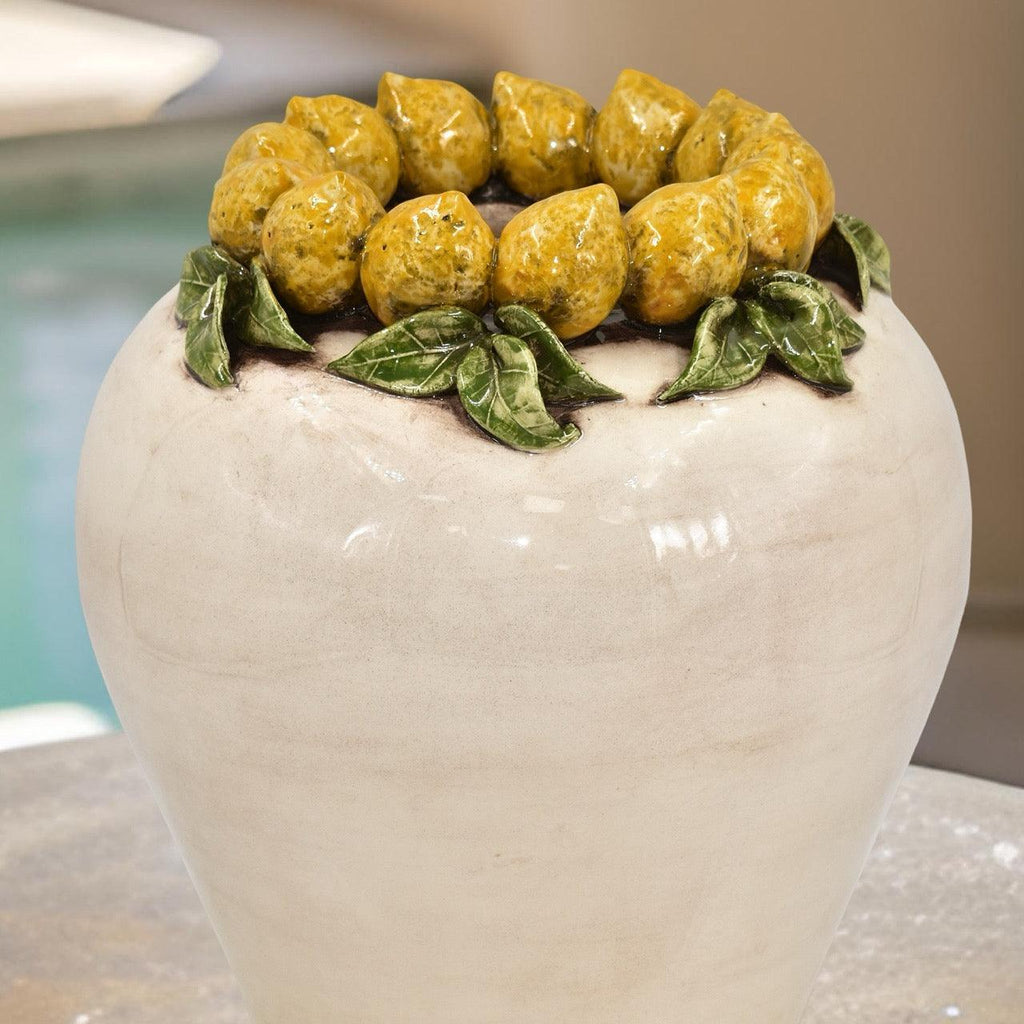 Vaso Boccia in Ceramica di Caltagirone h 27 cm — Linea Limoni Siciliani