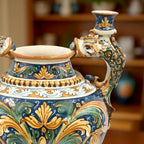 Bowl vase h 40 w/fish handles candle holders Calatino decorated