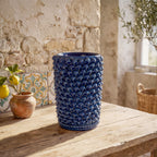 Vaso cilindro pigna di Caltagirone modellata a mano altezza 25 cm in blu intenso Ceramiche di Caltagirone Sofia