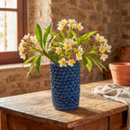 Vaso cilindro pigna di Caltagirone modellata a mano altezza 25 cm in blu intenso Ceramiche di Caltagirone Sofia