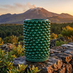Vaso cilindro pigna di Caltagirone modellata a mano altezza 25 cm in verde antico Ceramiche di Caltagirone Sofia