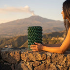 Vaso cilindro pigna di Caltagirone modellata a mano altezza 25 cm in verde antico Ceramiche di Caltagirone Sofia