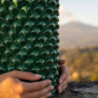 Vaso cilindro pigna di Caltagirone modellata a mano altezza 25 cm in verde antico Ceramiche di Caltagirone Sofia