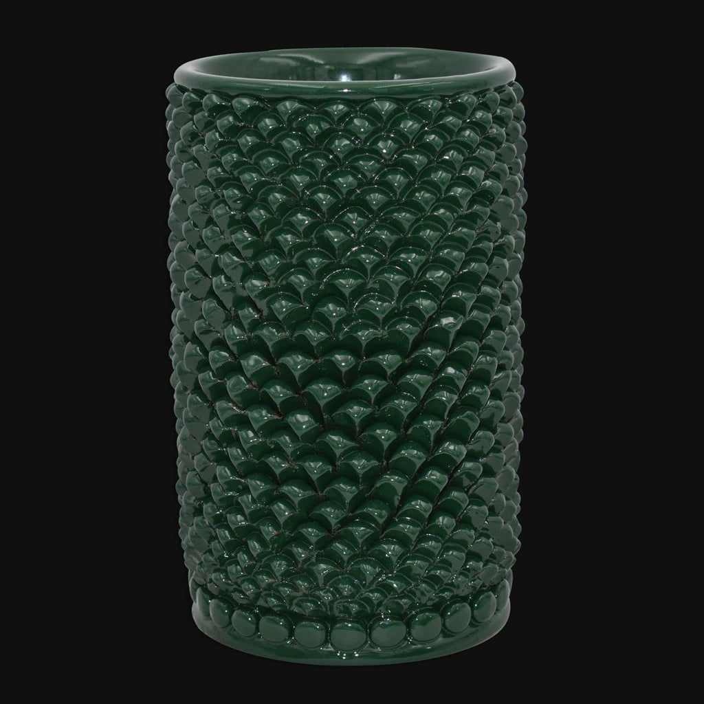 Vaso cilindro pigna di Caltagirone modellata a mano altezza 25 cm in verde antico Ceramiche di Caltagirone Sofia