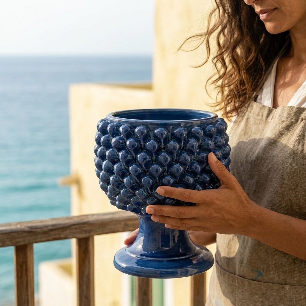 Vaso Mezza Pigna in Ceramica di Caltagirone — Blu Intenso