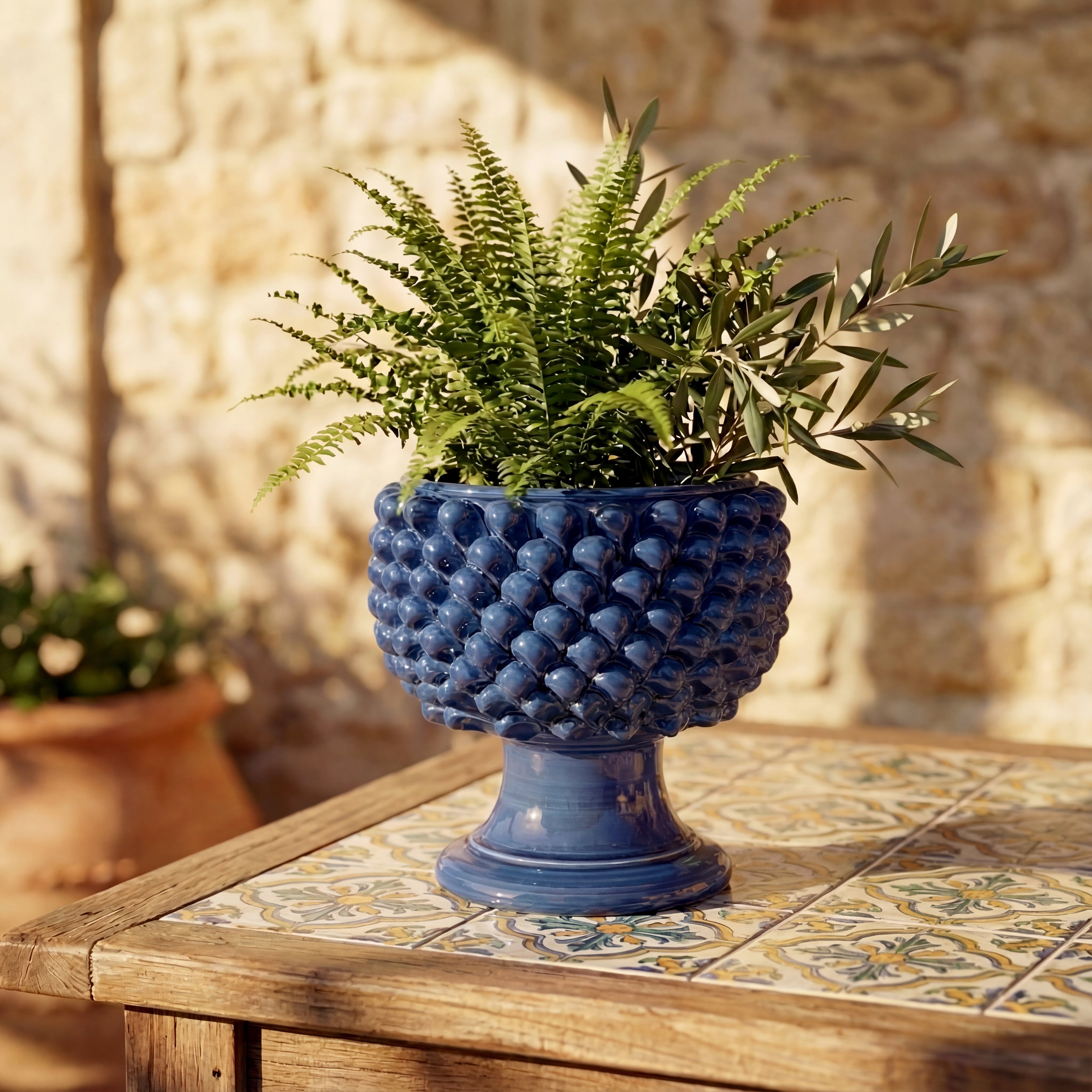 Vaso Mezza Pigna in Ceramica di Caltagirone — Blu Intenso